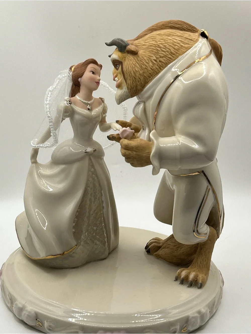 Lenox Beauty and the Beast Porcelain Figurine Bride Belle w Beast Cake Topper